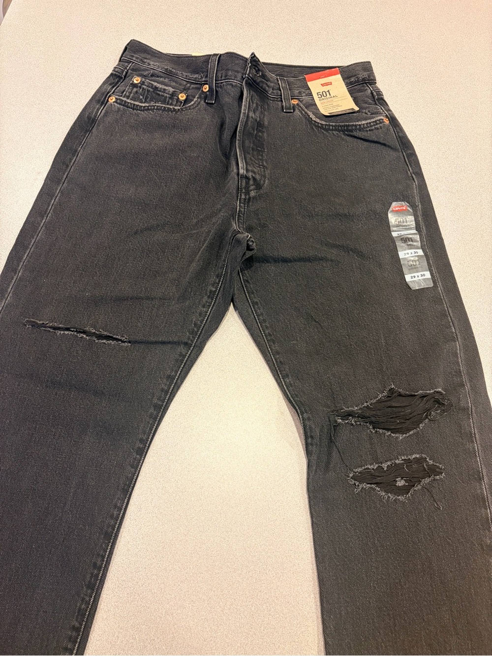NWT Levi's 501 High Rise Straight Black Distressed Jeans size 29x30